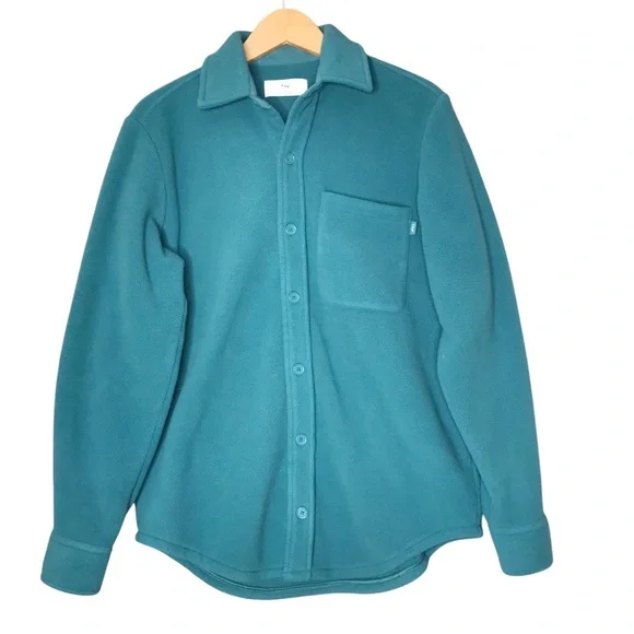 Women's XS TNA Polar Shirt Jacket Oversized Fleece Teal Button-Up Shacket Blue - Picture 1 of 12